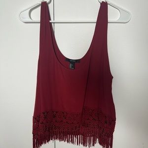 Dark Red Fringe Crop Top